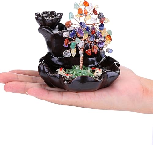 Miniatura 5 de CrystalTears Quemador de incienso de cascada de cristal para árbol de retorno, soporte de incienso de cerámica, 7 chakras, piedra de cristal