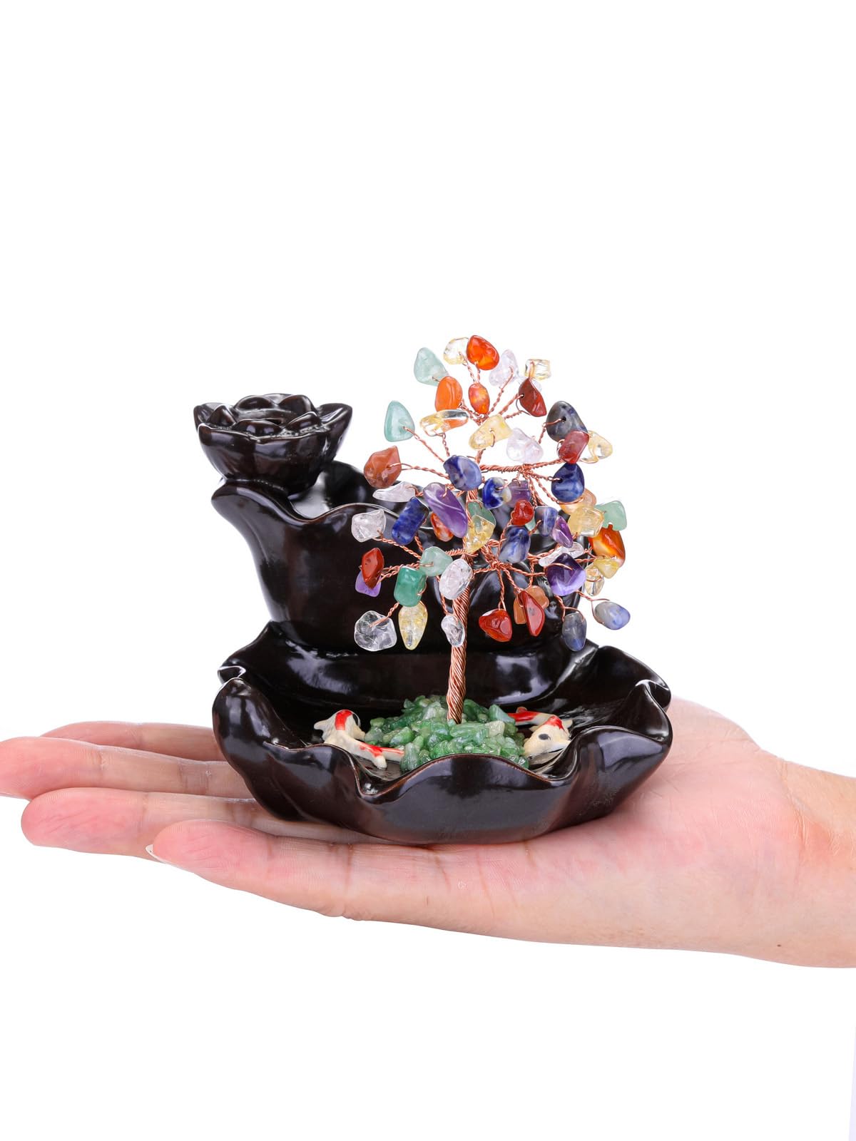 Bruciatore D'Incenso A Cascata Con Albero Della Vita E Cristalli Chakra – Porta Incenso In Ceramica Per Aromaterapia