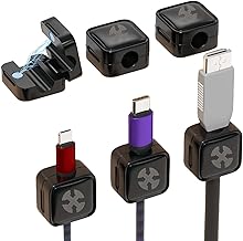 Xfopz 6 Pack Magnetic Cable Clips Cable Smooth Adjustable Cord Holder, Under Desk Cable Management, Adhesive Wire Holder Keeper Organizer for Home Office Desk Phone Car Wall Desktop Nightstand