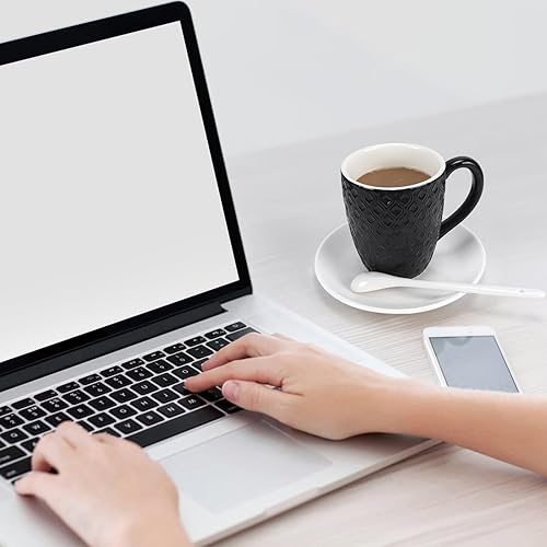 Miniatura 7 de Hoikwo Juego de 6 tazas de café de porcelana con textura individual, tazas negras modernas y simples, elegantes y elegantes de 12 onzas, cómodas