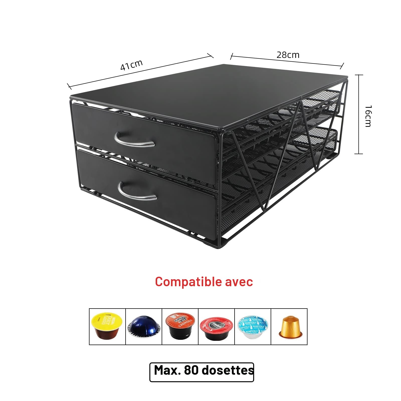 Porte Capsule pour 80 Dolce Gusto Capsules, Support de Machine à Café avec 2 Tiroirs de Rangement Dosettes, Distributeur/Organisateur Capsules en Métal