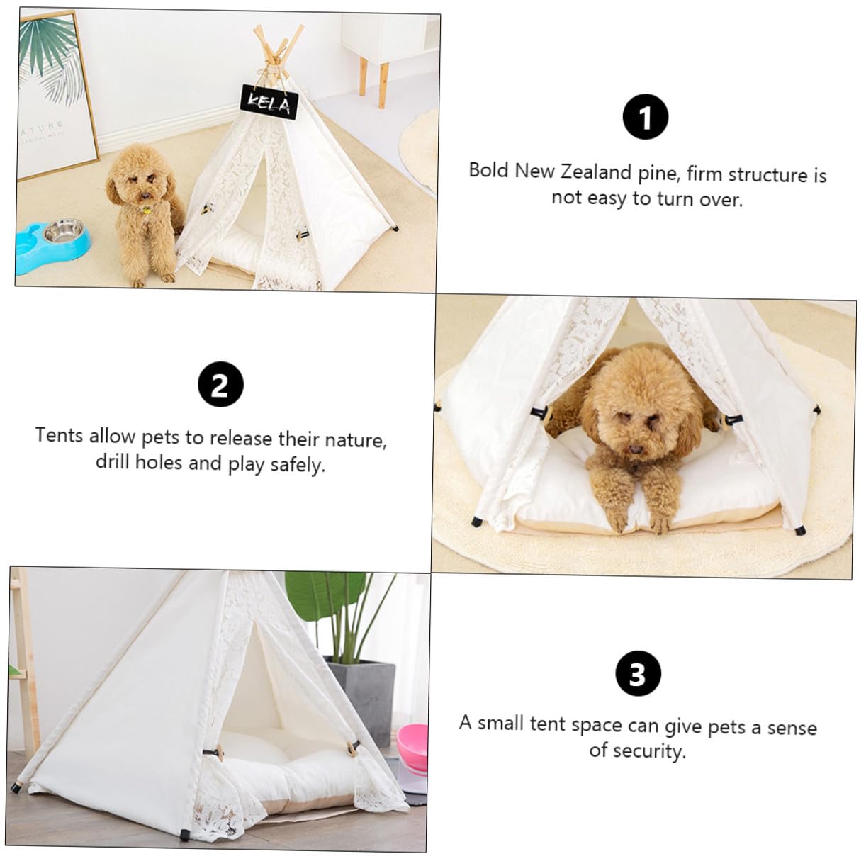 Niche pour Chien Pliable en Toile Coussin Amovible, Tente Triangulaire en Toile Lavable de Taille Moyenne, Abri Confortable et Portable pour Petits Chiens et Chiots