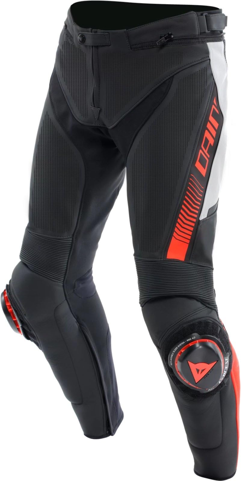 Dainese Super Speed perforierte Motorrad Lederhose, schwarz/weiß/rot, 50