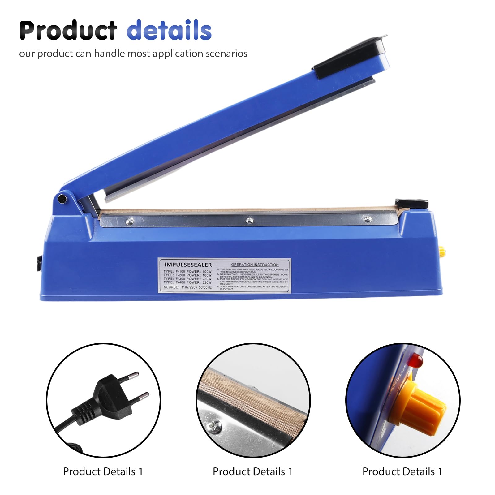 300 mm Sellador Térmico, 40.2 * 8 * 11.5cm Termoselladora, Selladora de Plástico para Bolsas de Plástico, Bolsas de Papel de Aluminio, Bolsas de Papel Kraft, Azul