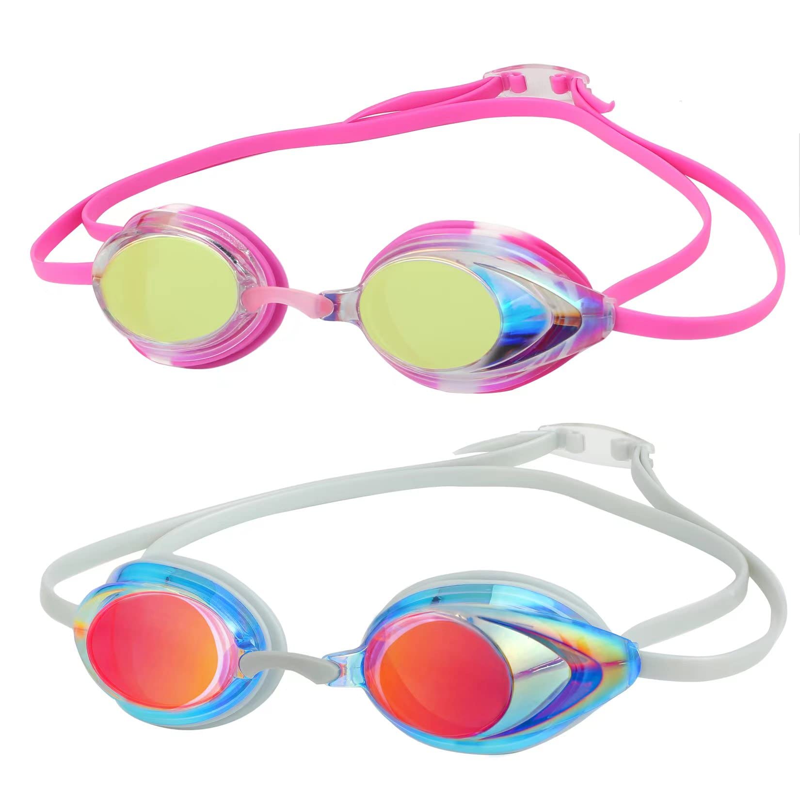 DARIDO Swim Goggles, Swimming Goggles 2 Pack Anti Fog UV Protection No Leaking for Adult, Men, Women, Youth