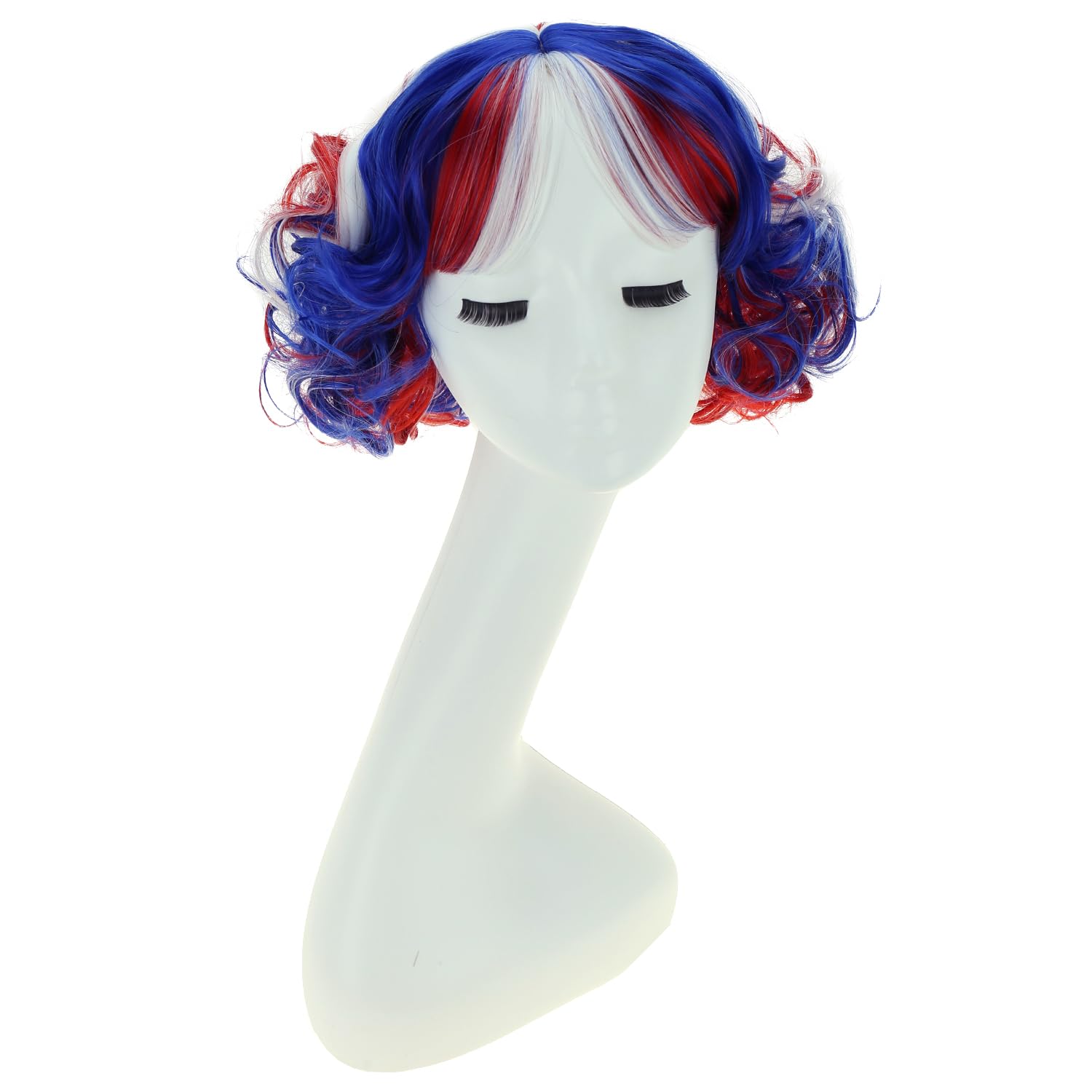 Photo 1 of MAGQOO 4th of July Wig Women Girls Red White Blue Short Fluffy Bob Bangs