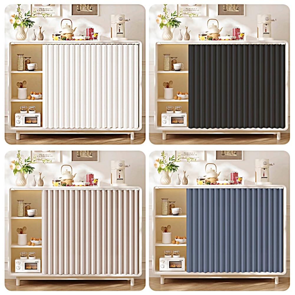 Rideau Armoire Cuisine, Meuble Rideau Coulissant Anti-Poussière Petite pour Placard, Cuisine & Bain, Matière Imitation Lin Aucun Perçage Requis(Noir,W 80 cm x H 100 cm)