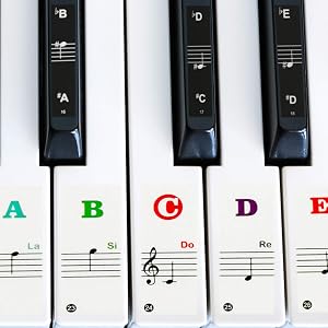 Piano Stickers for Keys - Removable Piano Key Stickers for 88/61/54/49 Keyboards Full Set Black and White Key Music Note Stickers for Both Adult and Kids Beginners - Bigger Colorful Letters
