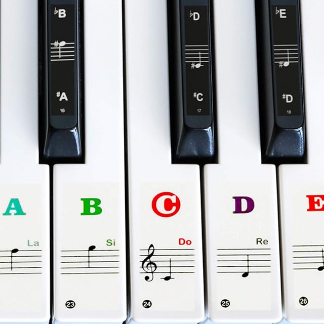 Piano Stickers for Keys - Removable Piano Key Stickers for 88/61/54/49 Keyboards Full Set Black and White Key Music Note Stickers for Both Adult and Kids Beginners - Bigger Colorful Letters