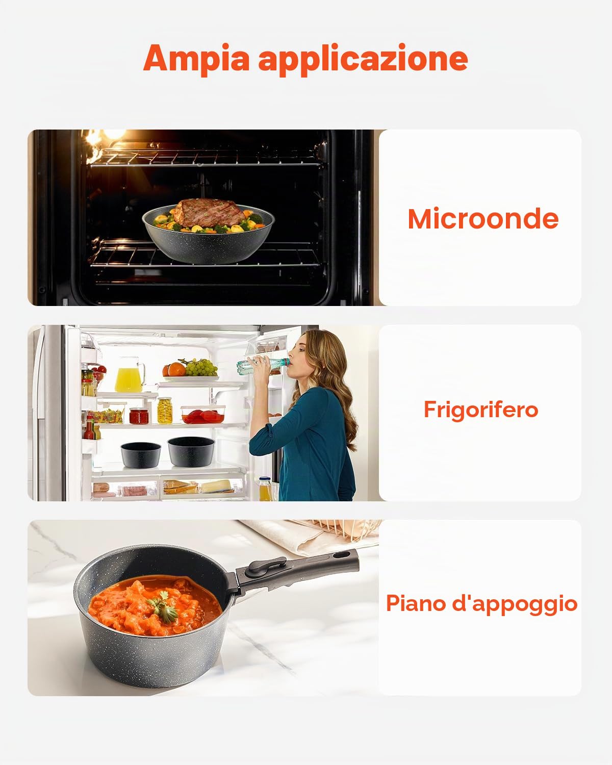 VEVOR Pentole e Padelle Antiaderenti, con Manico Staccabile, Set di Pentole a Induzione da Cucina per Camper, con Frittura, Coperchi in Vetro Temperato, Adatti al Forno,17 Pezzi Nero