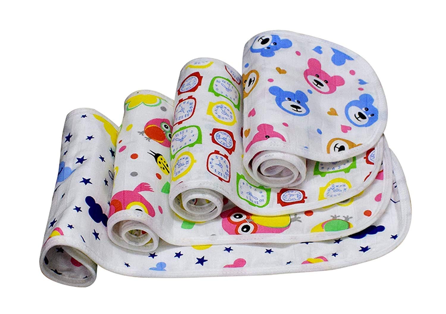 PEUBUD ® Organic Muslin Burp Cloth/Bibs/Towel for Newborn Babies Boy/Girl (18 x 6 inch, Multicolor) (Pack of 4)-image-22