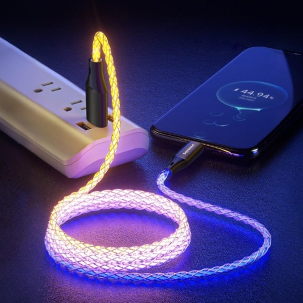 Philips Cavo di ricarica DLC5130L/01 per iPhone RGB 1M, cavo Lightning di ricarica rapida 27W, sincronizzazione 480Mbps, cavo intrecciato senza groviglio per iPhone, iPad, compatibile MFi