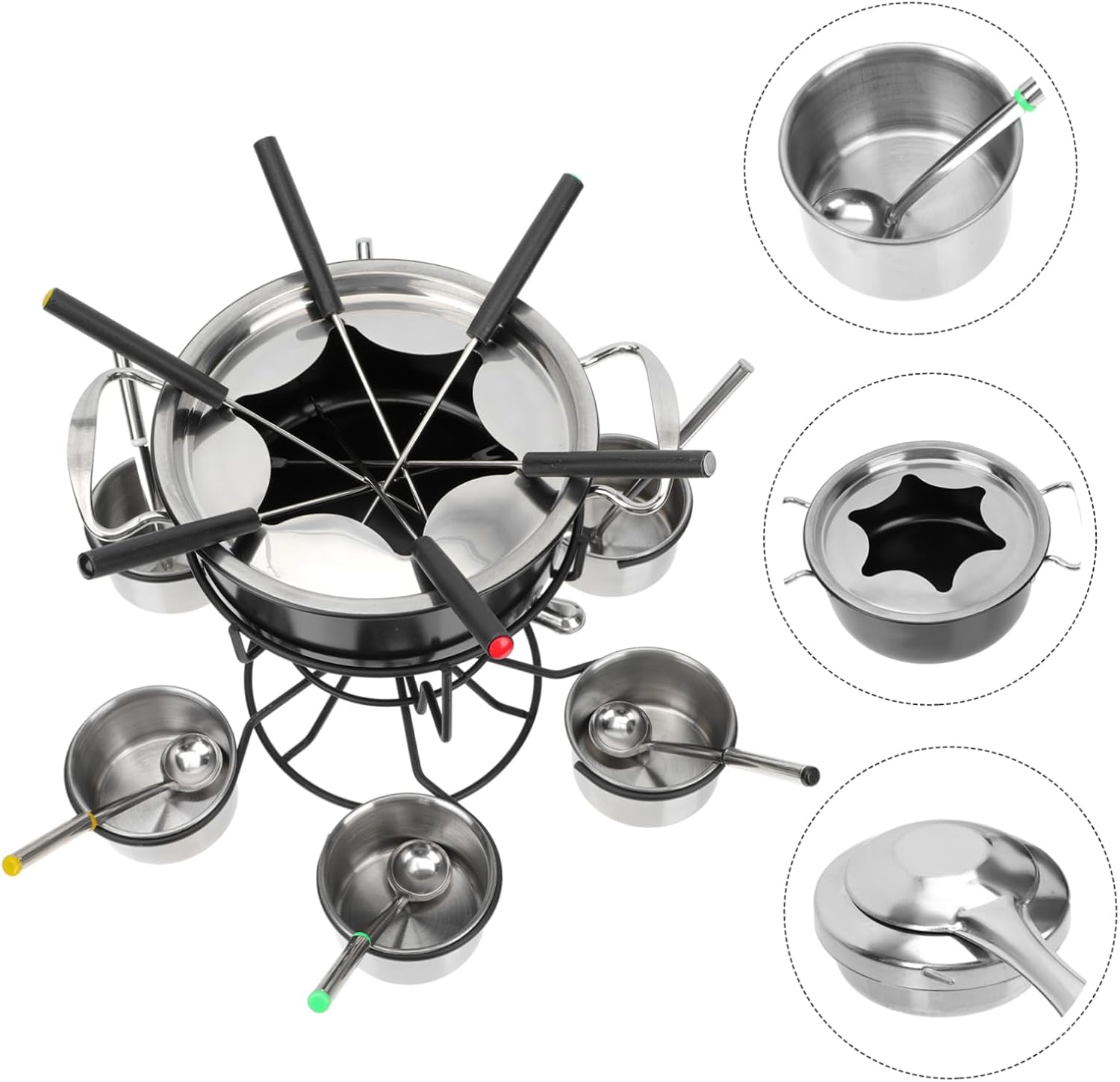 IMIKEYA Stainless Steel Fondue Pot Burner 3-Piece Set for Cheese and Chocolate Cooking Portable Fondue Stove for Parties and Family Gatherings