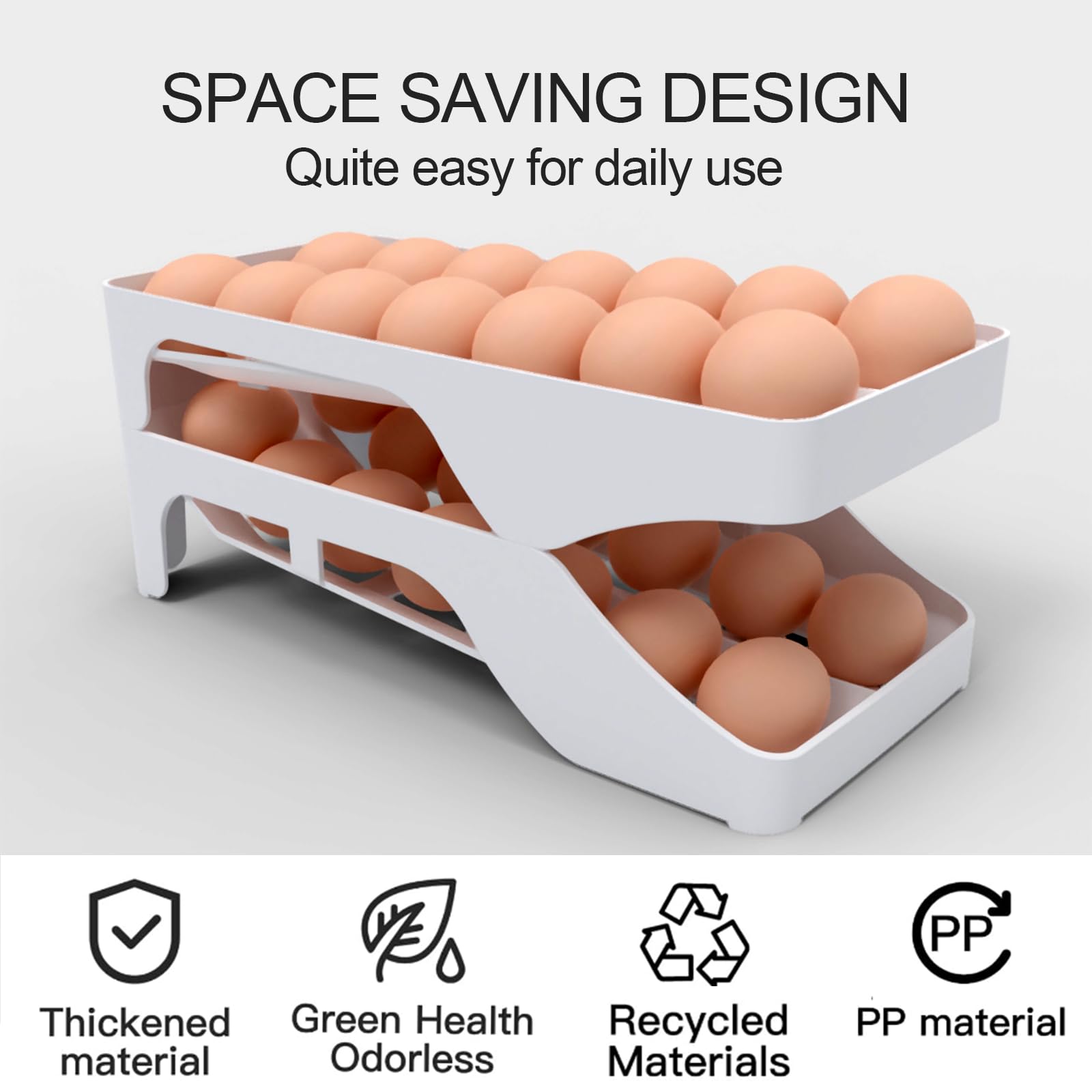 Dispensador de huevos automático, bandejas para huevos para refrigerador, rodillo de huevos para refrigerador, ahorro de espacio, capacidad para 28 huevos simultáneamente, para refrigerador 4