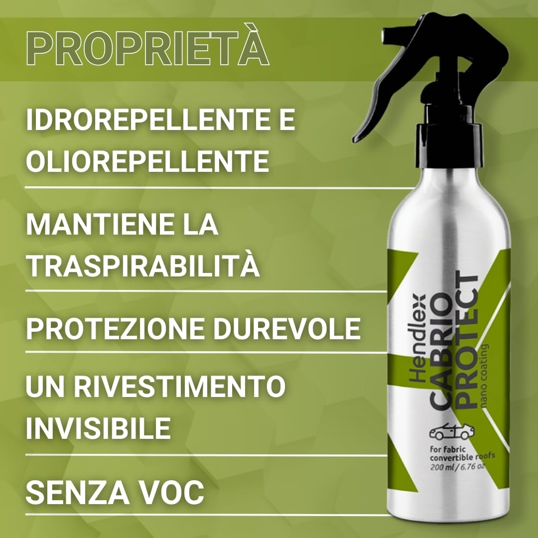 Hendlex Cabrio Protect, Impermeabilizzante Capote, Spray Nano per Tessuto Auto e Protezione Idrorepellente, Trattamento Tetto Cabrio, 200ml