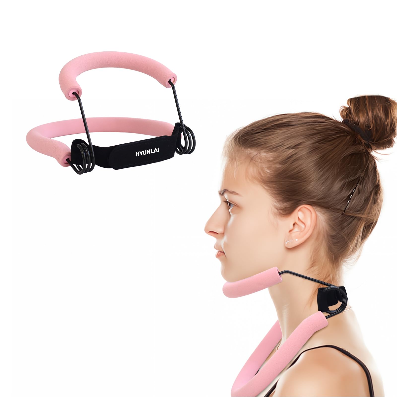 Pink Neck Support, Neck Brace Neck Stretcher Exerciser Cervical Neck Hump Corrector Neck Brace for Neck Pain and Support for Women（12.5-14 ins Pink Sponge）