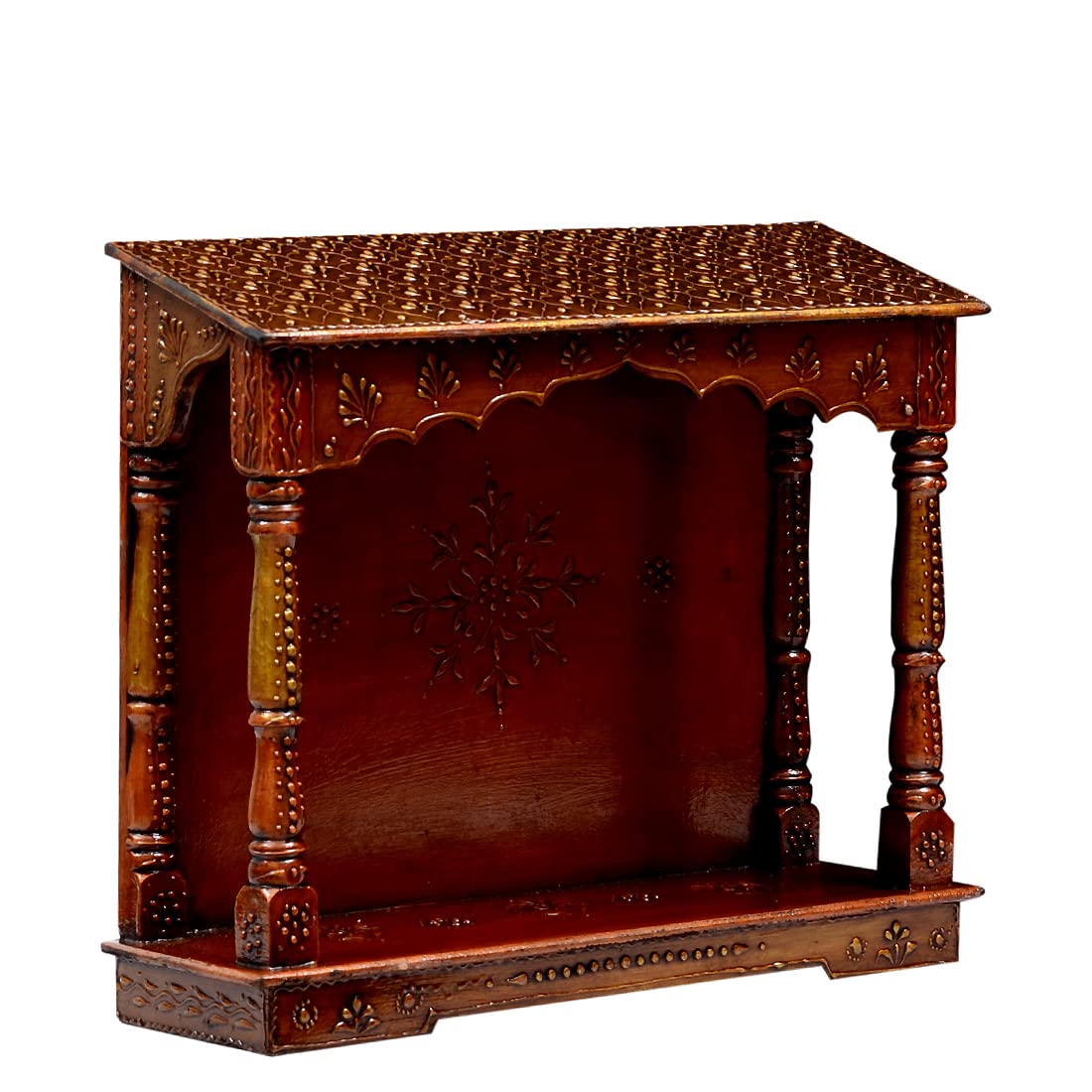 Medieval Arts Wooden Hanging Temple for Home | Wall Mount Pooja Mandir Hut Style | Small Wooden Mandir for Wall | Handcrafted Pooja Ghar |(Color: Copper,Size: 19 x 6 x16 inch) 1