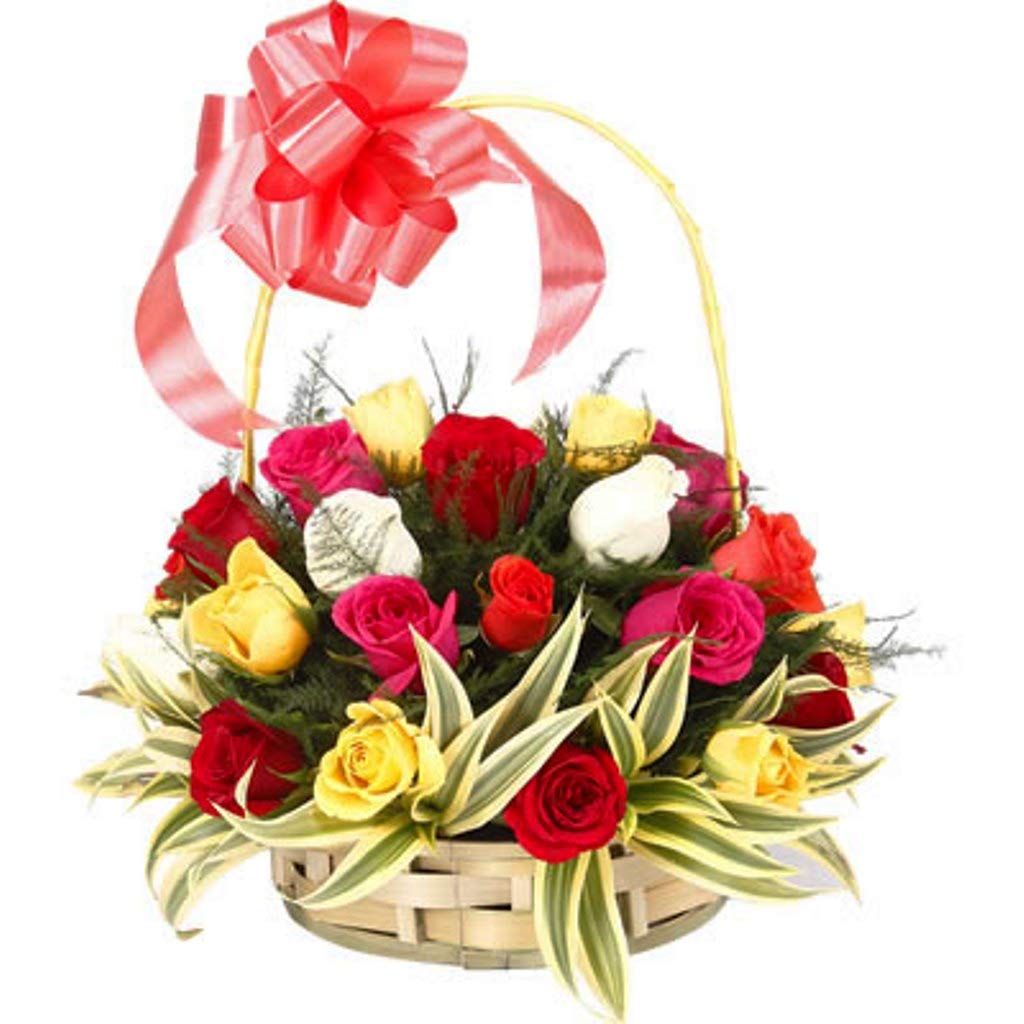 The FloralMart® Special Handle Basket Arrangement of 20 Mixed Roses Fresh Flowers-image-35