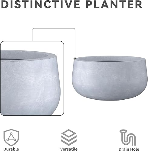 Miniatura 3 de Kante RC0051C-C60611 - Maceta redonda de hormigón ligero para exteriores, gris pizarra