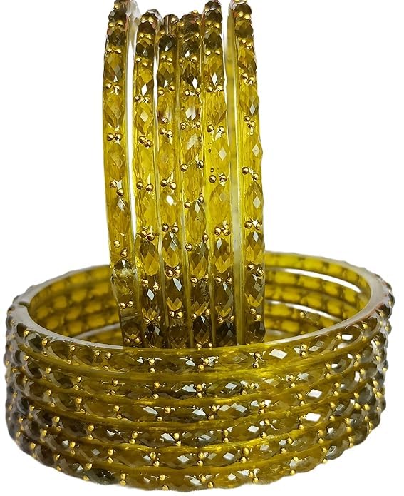 Image of JPS 16 Pcs Trendy Stylish Glass & Kashmiri Ghungroo Bangles Set for Women & Girls | Gold-Plated Traditional Festive Wedding Party Jewellery Chudi Set (12 Glass + 4 Metal)