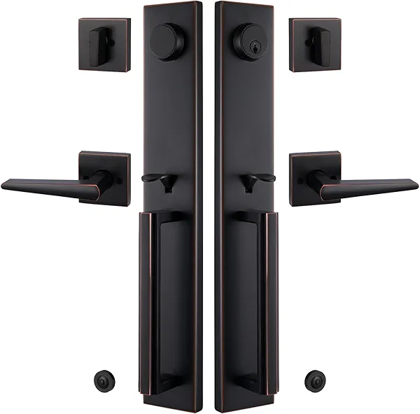 TMC Double Door Handlset for Front Entry Door in Aged Bronze (Keyed Entry Handle and Dummy Hanlset Set),MDHST201610B-DOUBLE