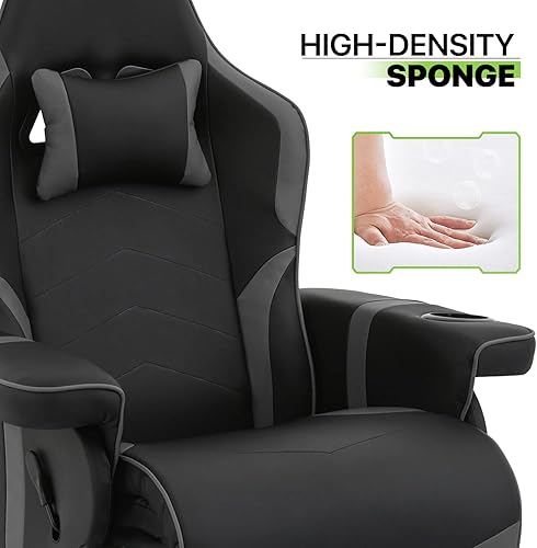 Miniatura 7 de Magshion Silla reclinable giratoria de 360 para juegos, silla reclinable ergonómica de piel sintética con respaldo ajustable, reposapiés, portavasos