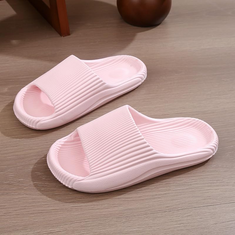 1 Pair Non-Slip Quick-Dry EVA Shower Slippers, Thick Cushion Bath Sandals, Indoor Outdoor Fashion Casual Couple Slippers for Men Women（Size：40-41，Pink）2