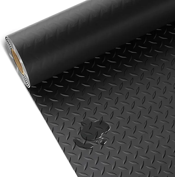 TRIPOWER Heavy-Duty Diamond Plate PVC Floor Mat - 7.5x17 FT Anti-Slip and Waterproof Garage Flooring Roll for Under Car, Garage, Kitchen, Shop, Trailer, Porch, Black