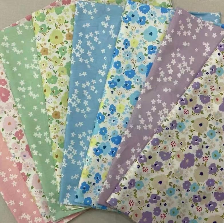 Image of Cotton Fabric DIY Making Supplies Quilting Patchwork Fabric Fat Quarter Bundles DIY for Quilting Cotton Patchwork Cushions (8pcs Small with Big Flower, 9.8 inch x 9.8 inch)