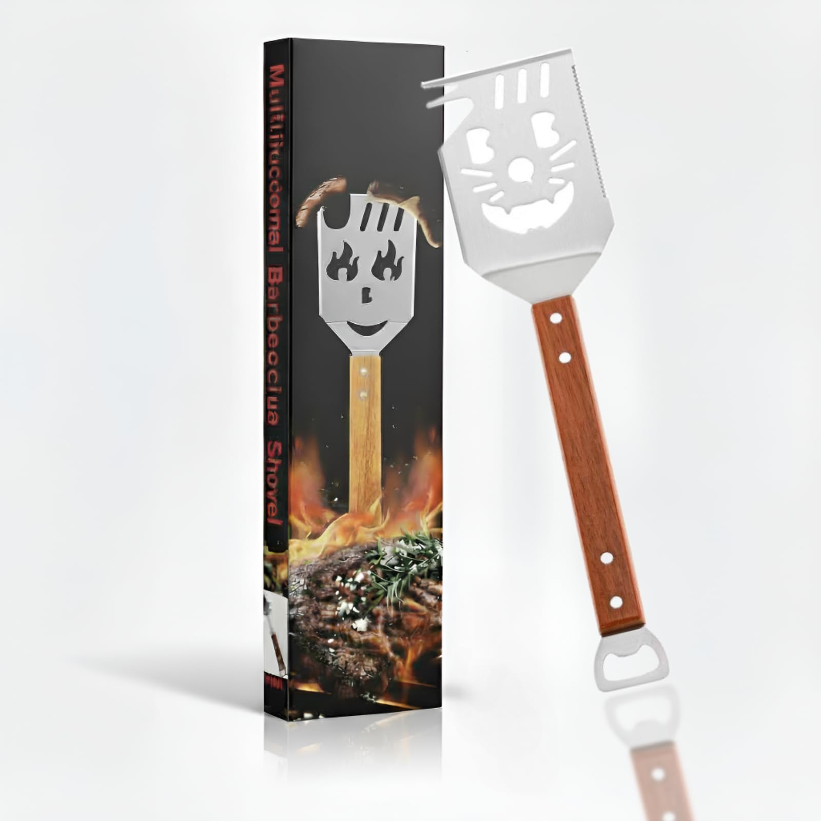 Yosalink Multifunction BBQ Tool,Outdoor Grill Spatula,7 in 1 Creative BBQ Accessories,Spatula Portable Stainless Steel,Valentines BBQ Gifts for Men,Dad Gifts,Barbecue Accessories,Barbecue Tools