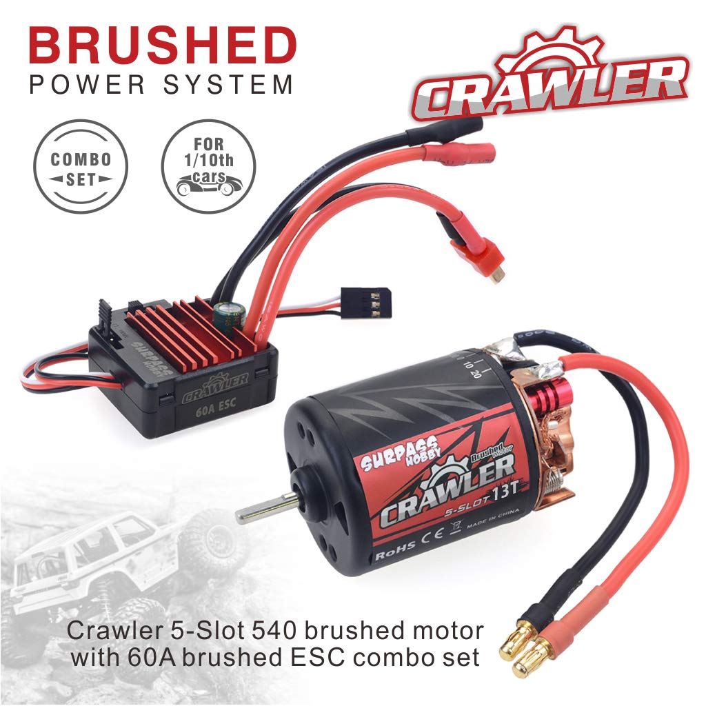 DollaTek 540 13T Motore spazzolato Motore per auto RC a 5 slot con ESC spazzolato 60A Impermeabile 6V / 2A SBEC e scheda di programmazione Combo Set per 1/10 RC Crawler