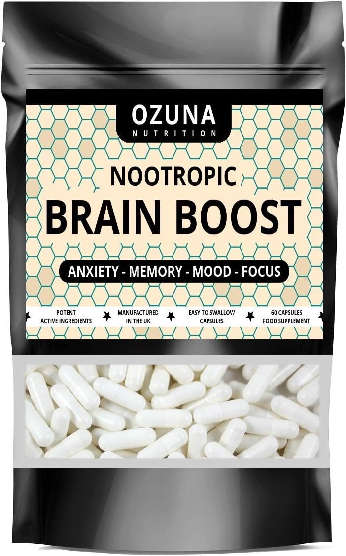 Nootropic Brain Boost Supplement | Supports Cognitive Function, Energy Levels, Focus & Memory Function | Clear Brain Fog | with Ashwagandha & Chamomile | 60 Capsules