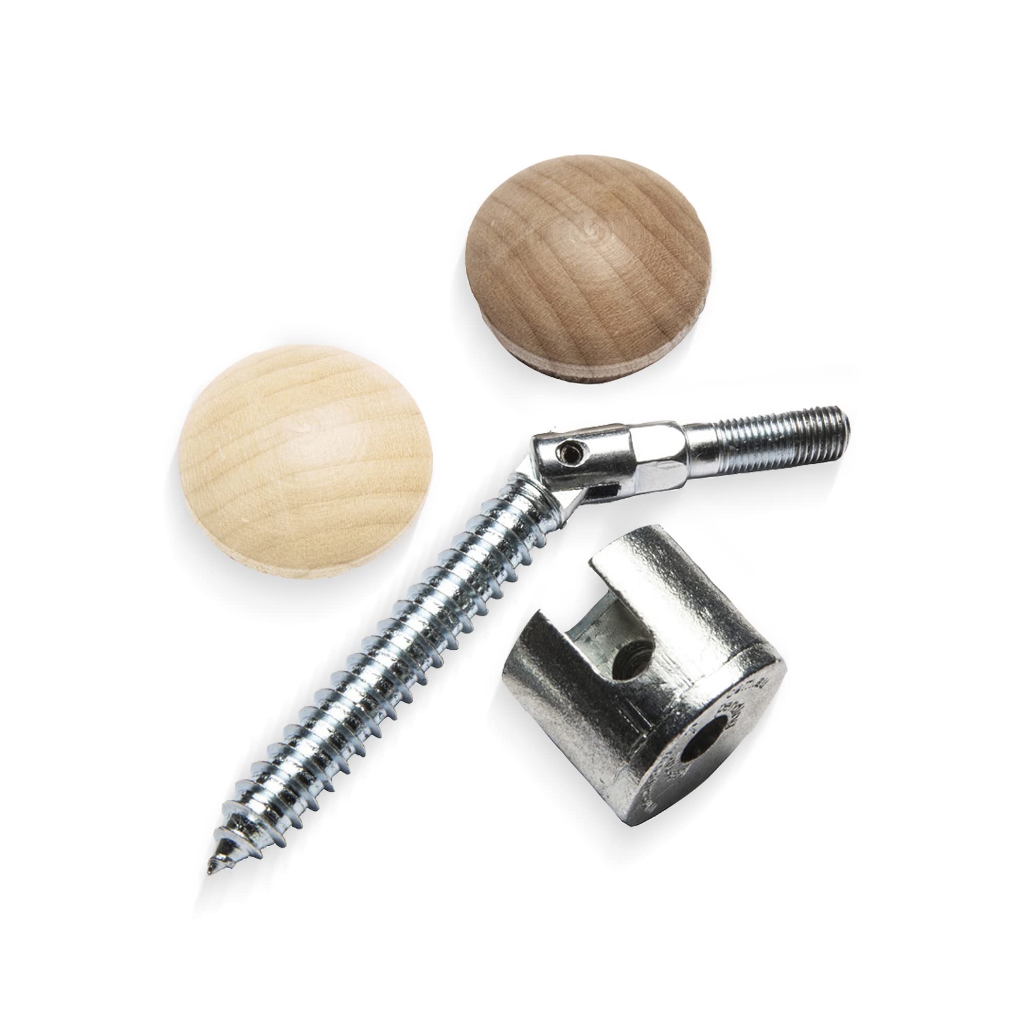 Universal Zip Bolt HANDRAIL to Newel Post Fixing KIT (1 x Adjustable Threaded Bolt, 1 x Cam Nut, 1 x Oak Cover Button, 1 x Pine Cover Button)