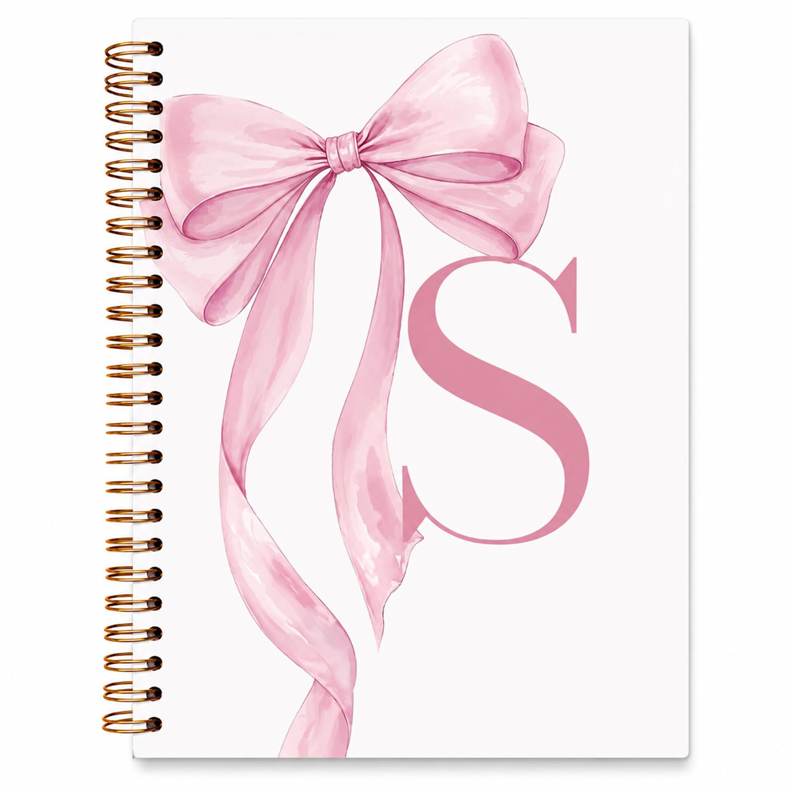Velorin Personalised Notebook for Girl, A5 Pink Bow Notebook with Letter S, Premium Stationary Gifts for Girl, Women, Friends, 40 Sheets 80 Pages