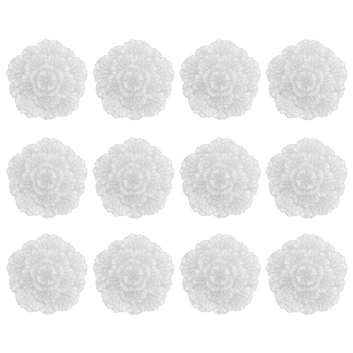 Alipis Sets de Table et Résistants en PVC Lot de 12 Argenté, Motif Feuille de Ginkgo Ajouré, Lavables pour Salle à Manger