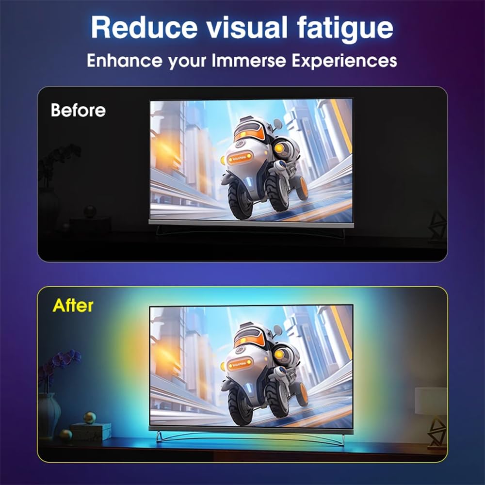 61uF8MdMEPL._SL1000_ WISKA TV Backlight LED Strip with Sync, Smart RGB TV Sync LED Lights, HDMI Function, Suitable for 75-85 Inch TVs, Ideal for Video, Music, Movie, and Gaming, Fancy Ambient Background Hue Lighting