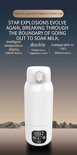 Miniatura 6 de Calentador de botellas portátil para viajes, calentador de botellas inalámbrico y recargable USB-C, calentador de botellas de gran capacidad de 16.9