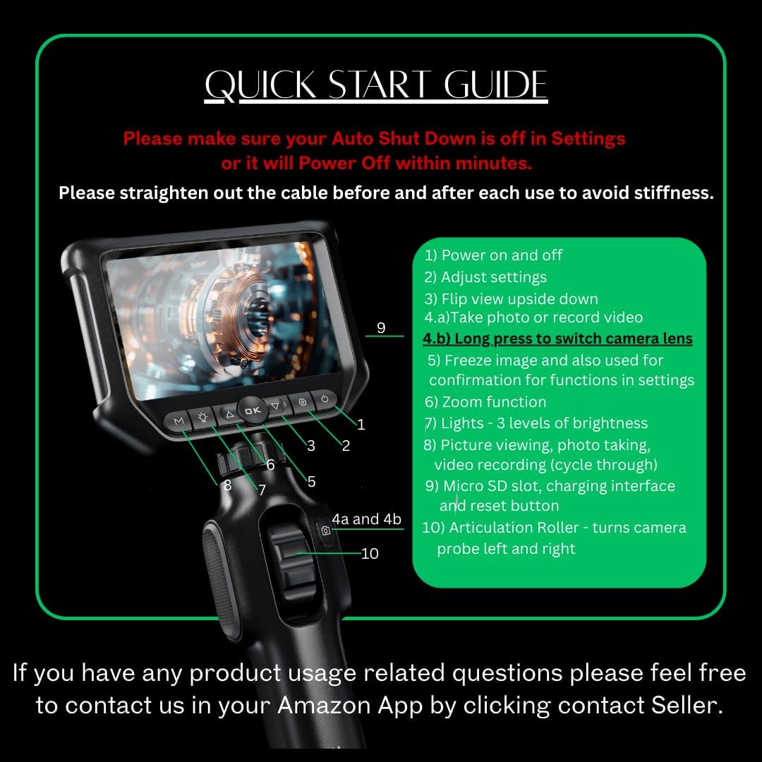 Two-Way Articulating Borescope, Dual Lens Inspection Camera with Light, 6mm Lens Snake Camera for Mechanic Inspections, and Plumbing, .24in Borescope Automotive, Industrial Endoscope, 5ft - Image 9