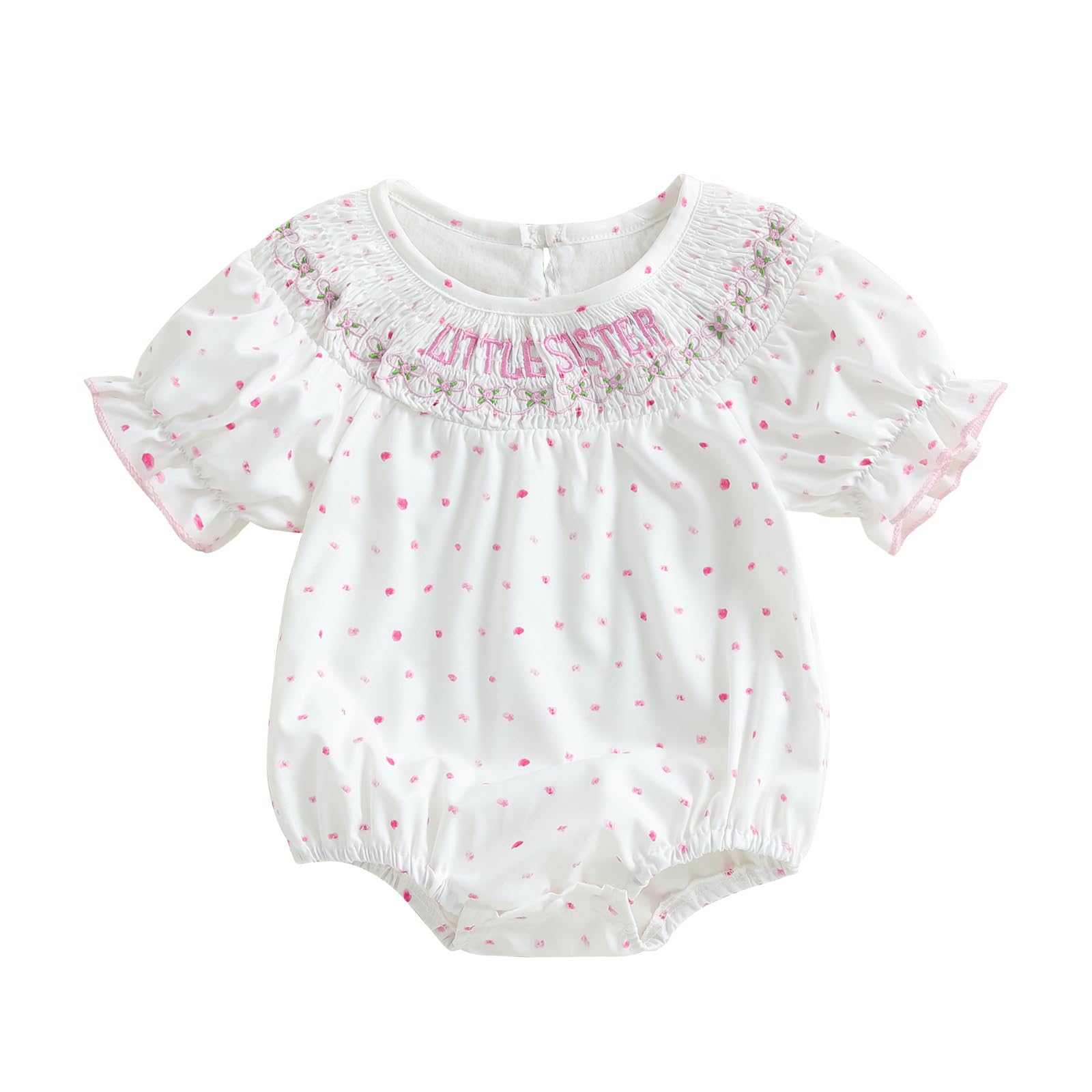 Summer Infant Baby Girl Short Sleeve Romper Little Sister Embroidered Bodysuit Jumpsuit Sister Matching Outfit