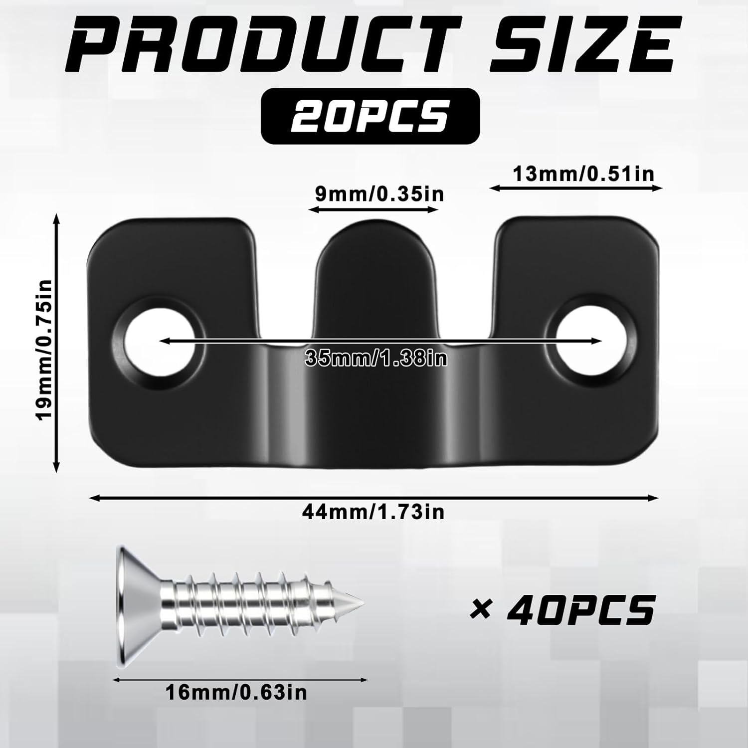 20 Pack Black Flush Mount Bracket 1.73x0.75 inch Stainless Steel interlocking Hanging Buckle Heavy Duty Photo Frame Hook Z Clip French Cleat Picture Hanger Headboard Wall Mounting Brackets with Screws