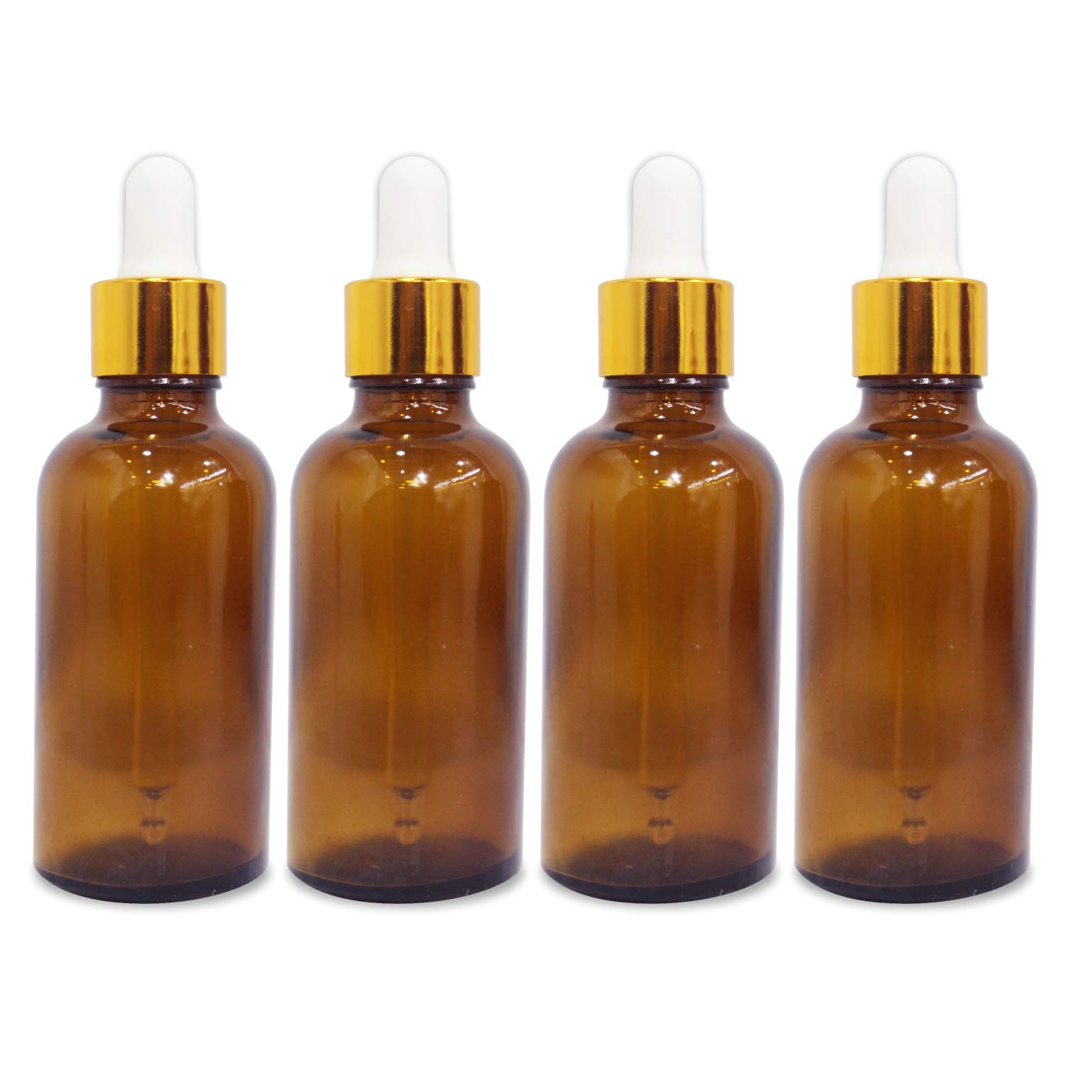 Glass Amber bottle with golden dropper & Funnel (4 Pack, 1 oz)