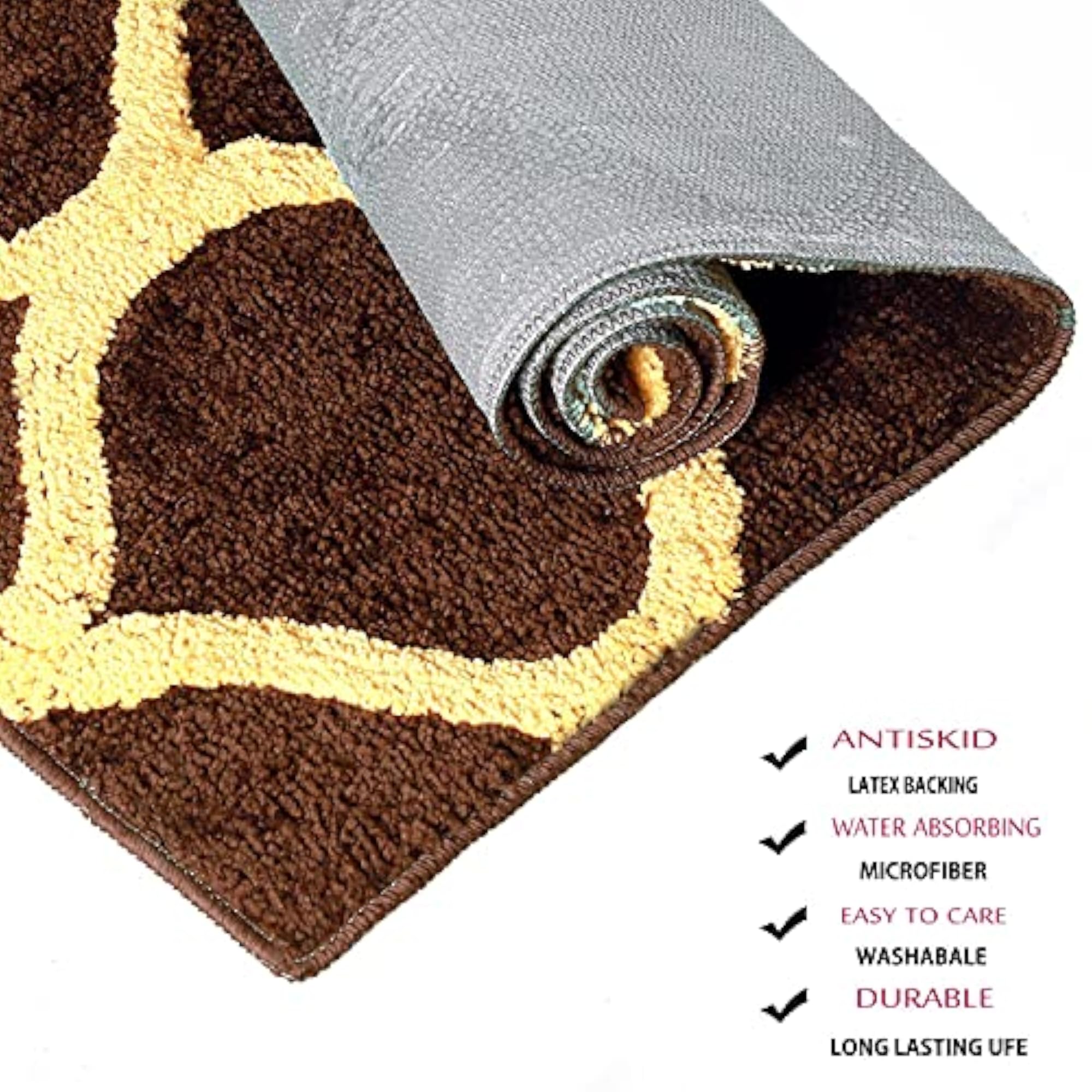 Anti-Slip Bath Mat Microfiber Soft, Brown