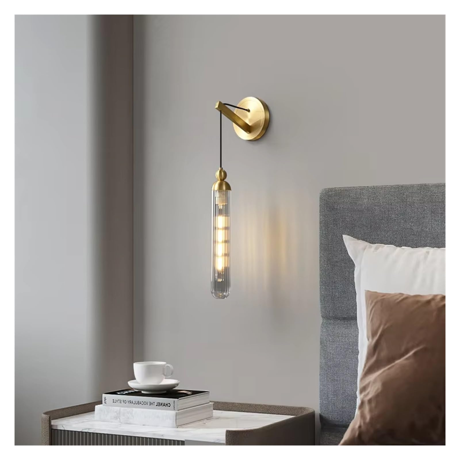 CWCQGH Wall Lamp Clear Glass Bedroom Foyer Sconce Gold Black Metal Bedside Lighting Fixtures,Gold