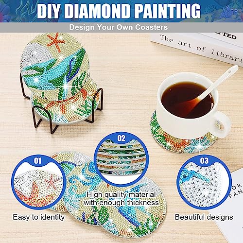 Image of HASTHIP 8 Pcs Diamond Painting Coasters Kits,Exquisite Diamond Painting Coasters With Holder,Diy Art And Crafts For Adults Kids Style B Acrylic