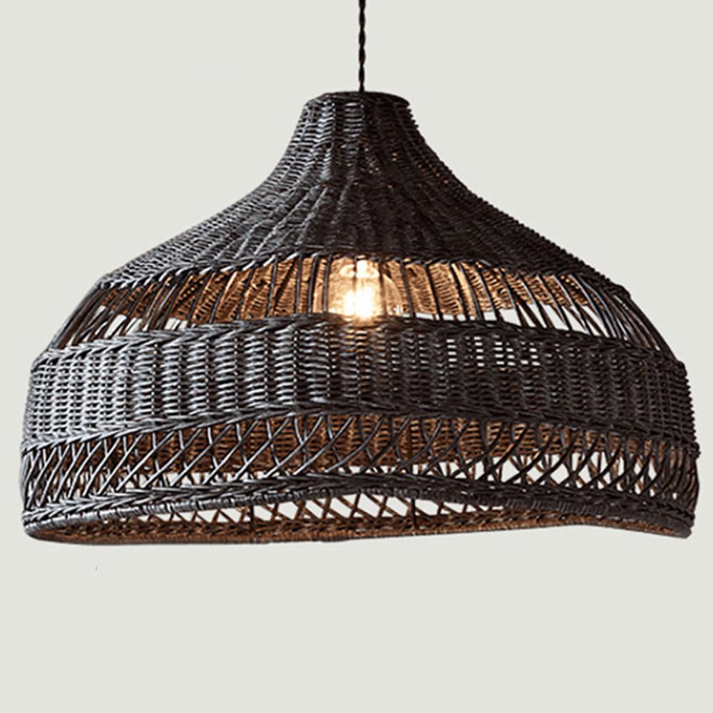 HELCEKOU Rustic Chandelier Wicker Rattan Lamp Shades Weave Hanging Light Ceiling Pendant Boho Fixtures Coastal Design Vintage Bamboo Lantern For Kitchen, Dining, Living Room