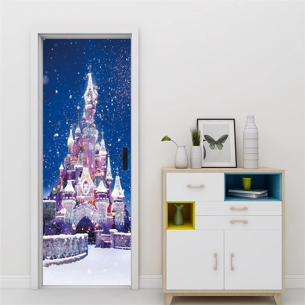 Papier peint 83x204 cm et sticker porte trompe l'oeil 3D pour couloir et cuisine