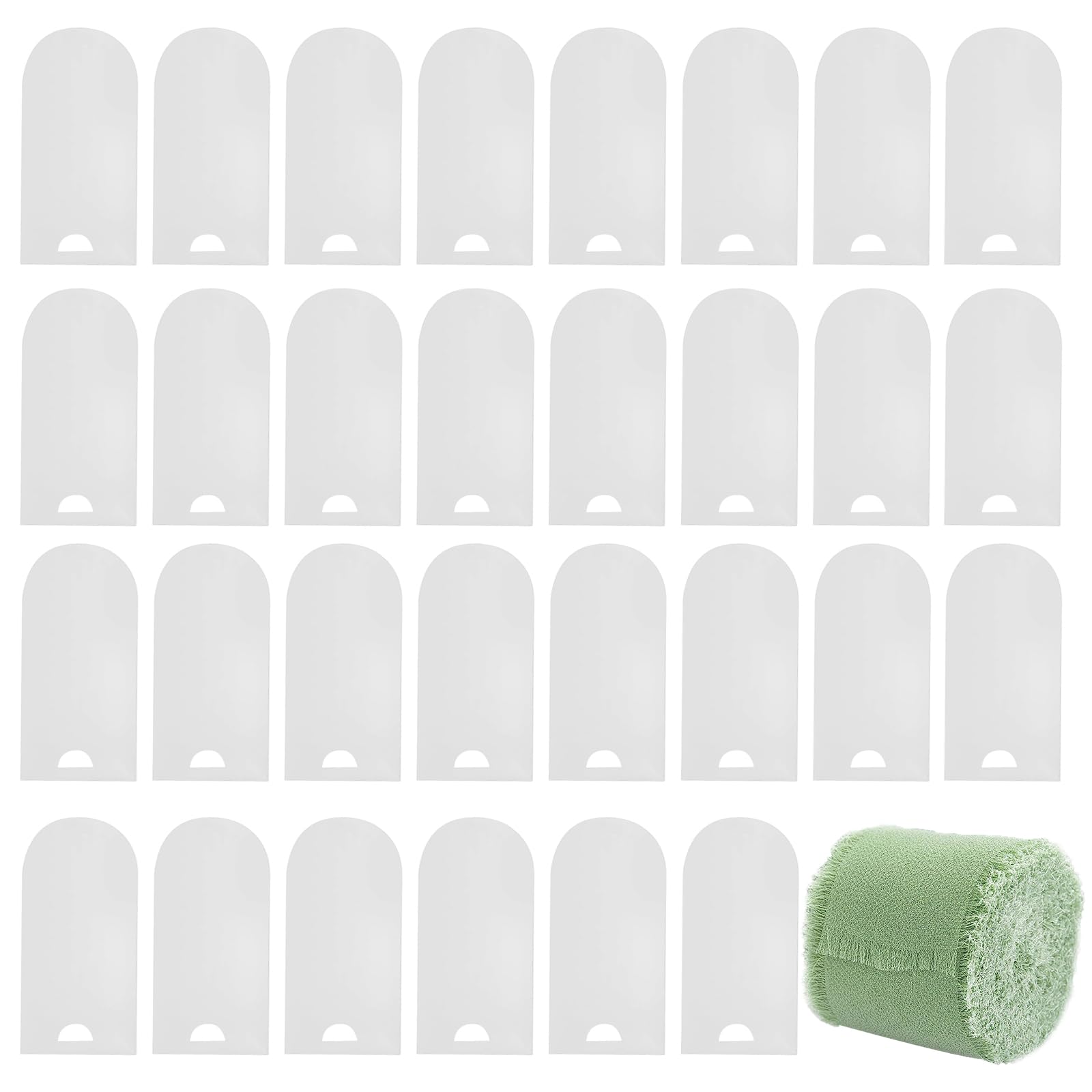 30 Targhette per nomi di nozze in acrilico +un rotolo di nastro Verde,segnaposto in acrilico per matrimoni,Espositore da tavolo in Acrylic,Arco Acrylic nome matrimonio (Trasparente + Verde)