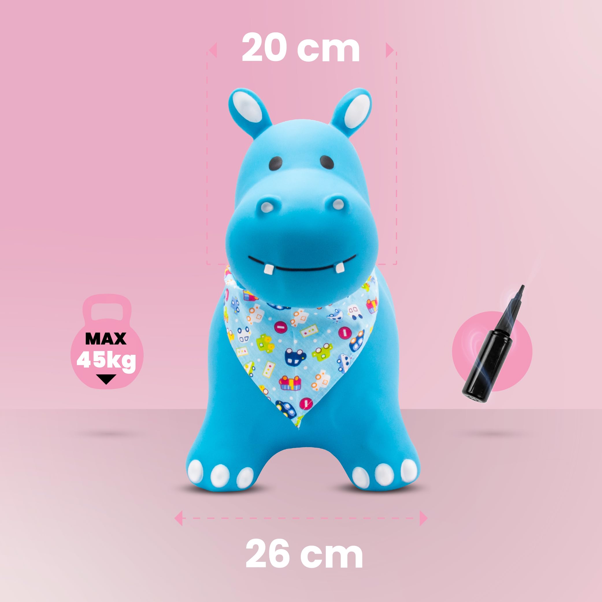 sun baby Saltador Hinchable para Niños hasta 45 Kg sin BPA, de 1 año, Pelotas saltarinas para niños (Hipopótamo Azul con pañuelo) — view 6
