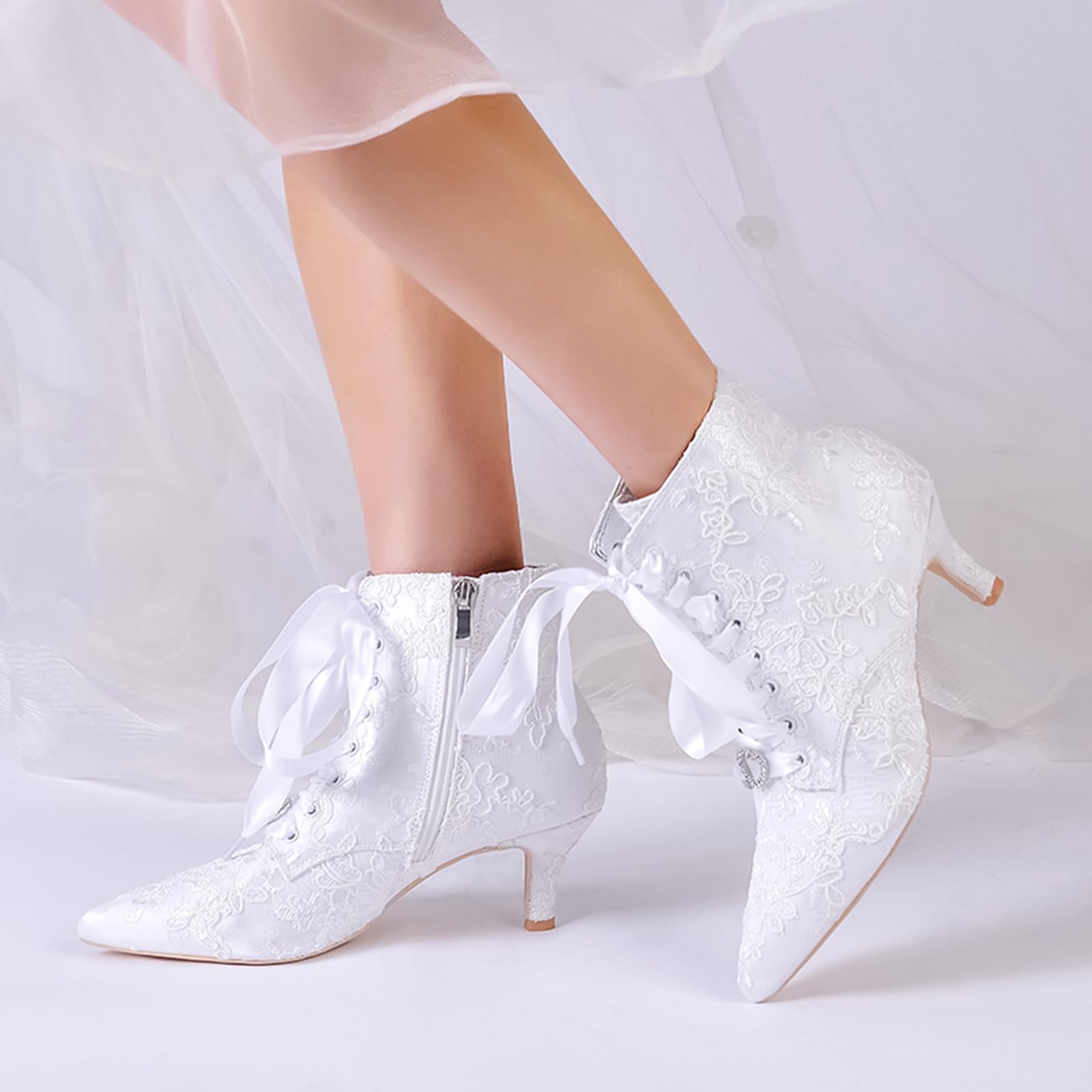 Stivaletti Donna Matrimonio Pizzo Tronchetti Sposa Tacco | Stivaletti Donna Matrimonio Pizzo Tronchetti Sposa Tacco Elegante Scarpe Cerimonia Sera Comode Moda Festivo
