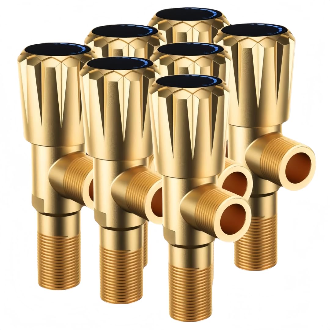 Llaves De Paso De Agua Baño Válvula Angular G1/2 De Cobre Para Calentador De Agua Desviador De Inodoro Universal Paquete De 7 Dorado
